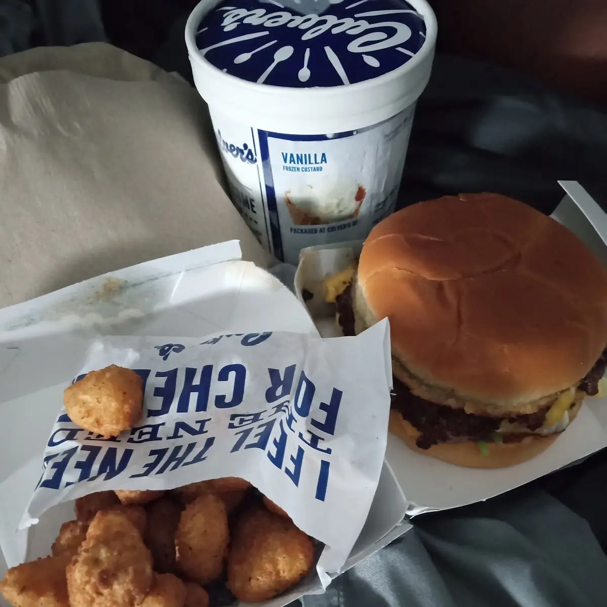 Double Cheeseburger and Curd with Vanilla Custard