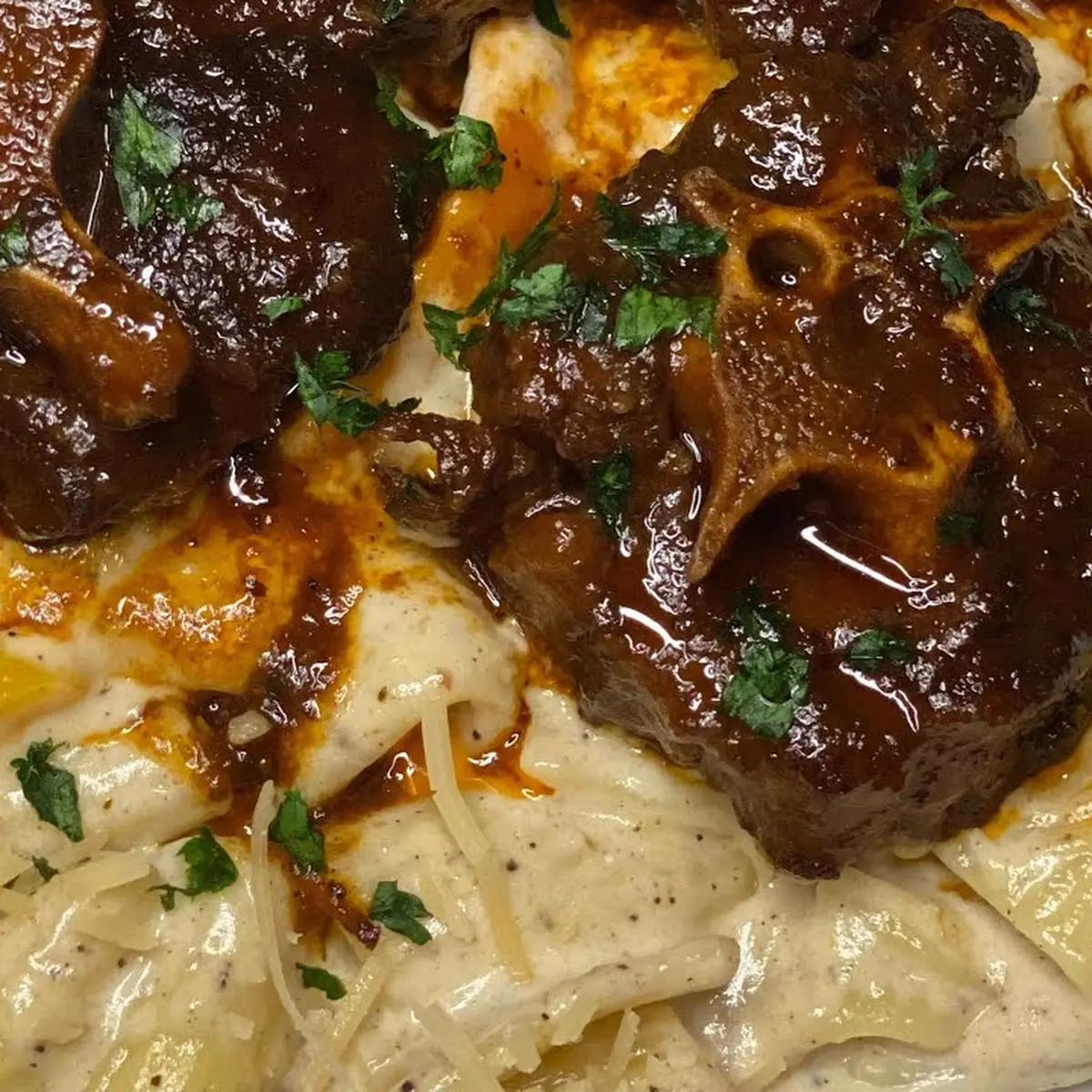 Jerk Ox Tail Alfredo Pasta