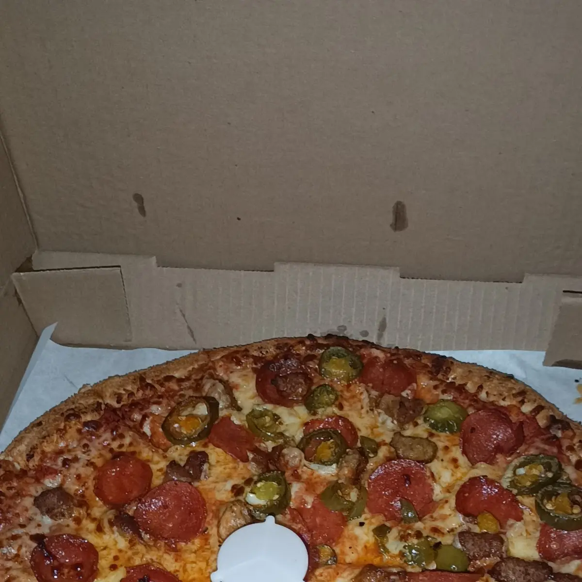 Pepperoni Sausage Pizza with Half Jalapenos