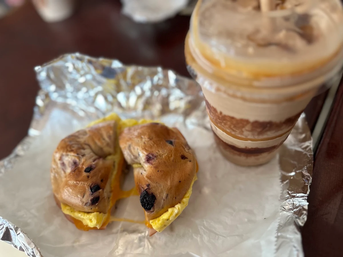 Egg and Cheese on Blueberry Bagel