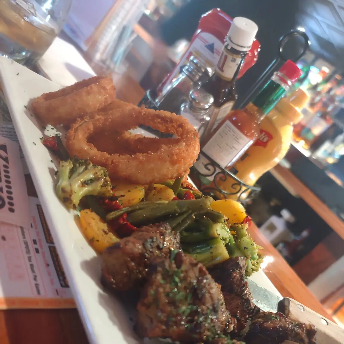 Steak Tips and Onion Rings