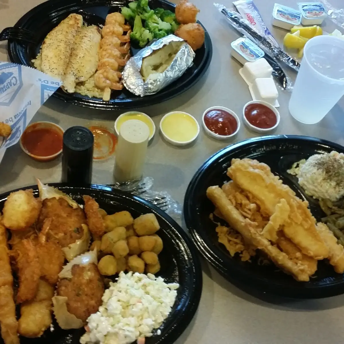 Deluxe Seafood Platter Mozzarella Sticks Two Piece Fish Dinner Broiled Seafood Platter