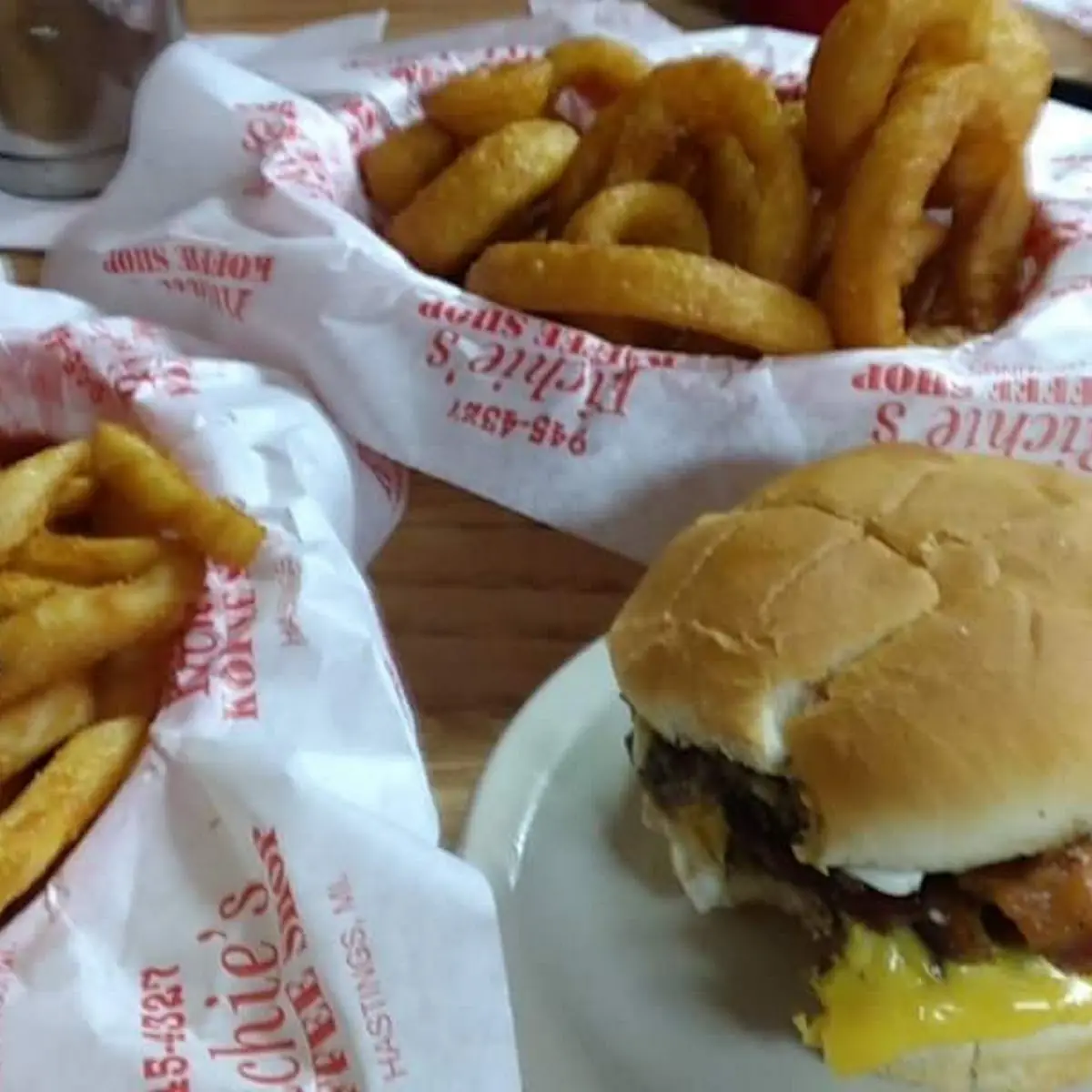 Double Bacon Cheeseburger Onion Rings Fries