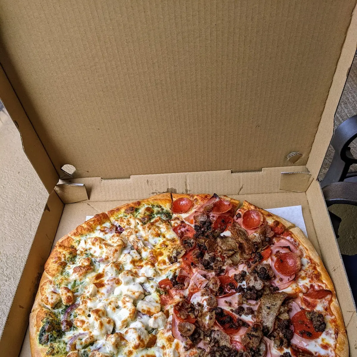 Half Pesto Chicken Half Meat Lover's