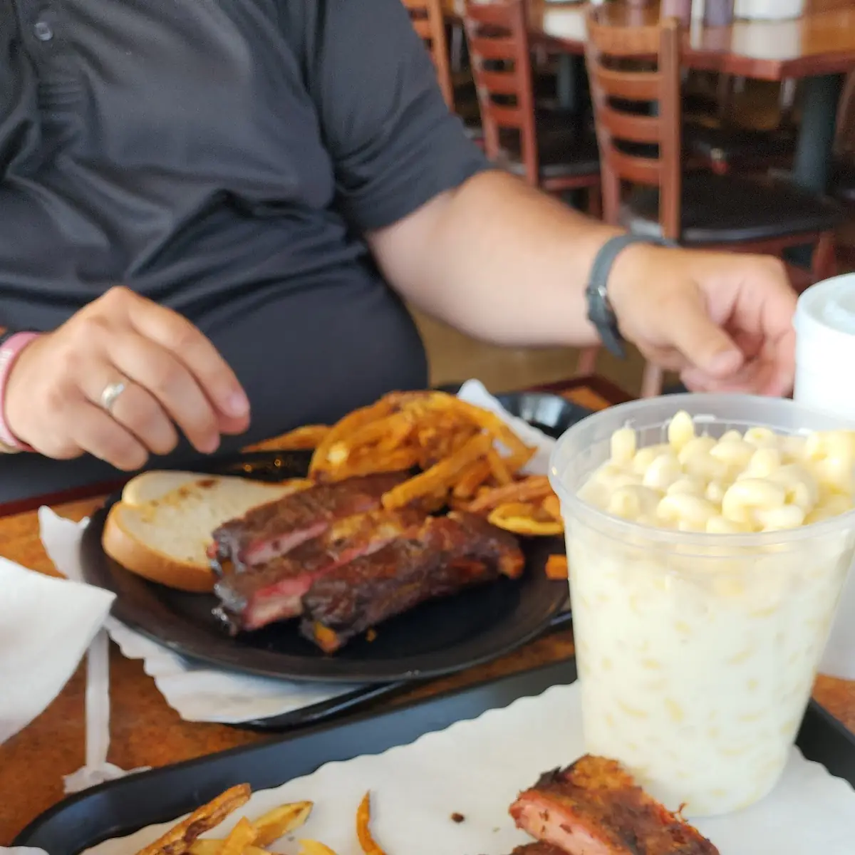 Ribs Burnt Ends with Corn Bread and Potato Salad