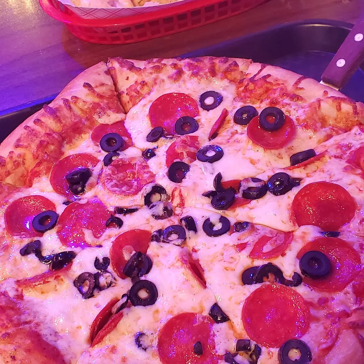 Pepperoni Pizza with Black Olives
