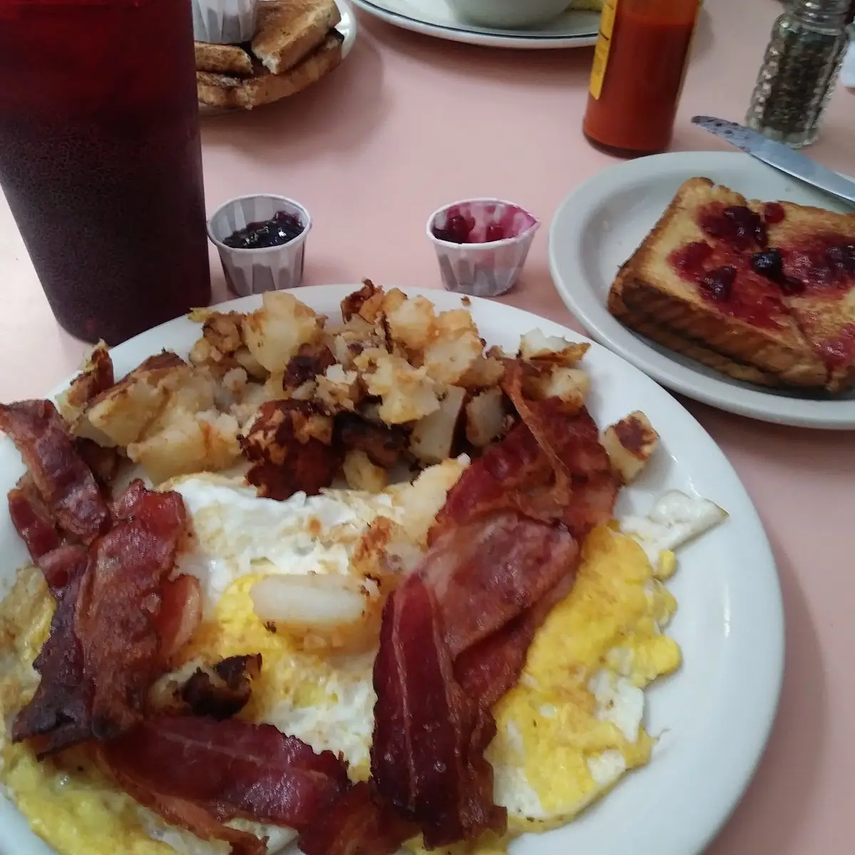 Scrambled Eggs Toast and Jelly Bacon