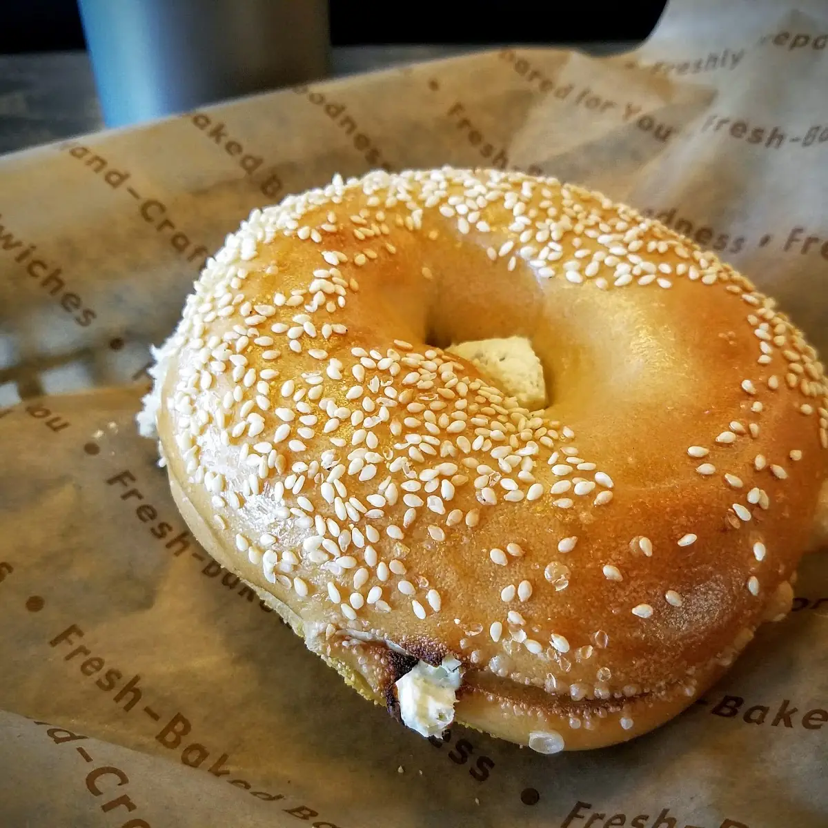 Sesame Bagel with Vegetable Shmear