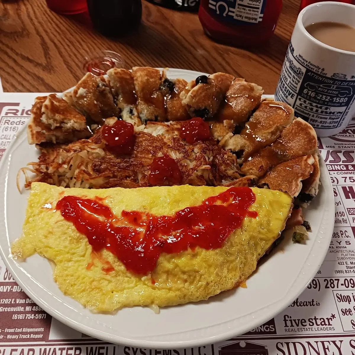 Western Omelette and a Blueberry Pancake