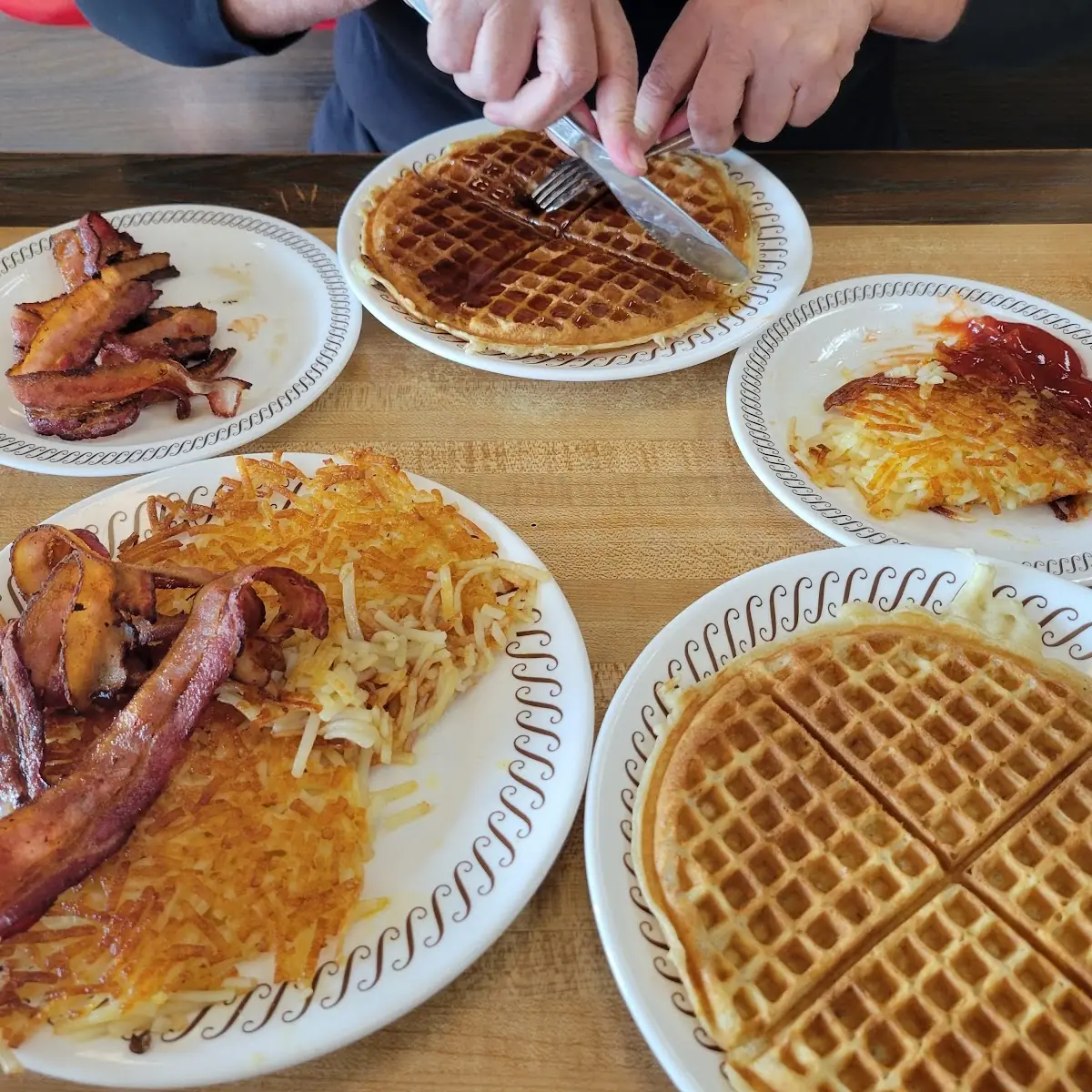 Waffles Hash Browns Bacon Coffee Coke