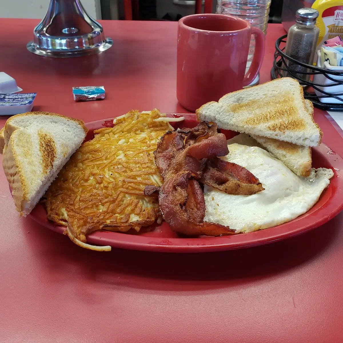 Eggs Hash Browns Toast and Sausage