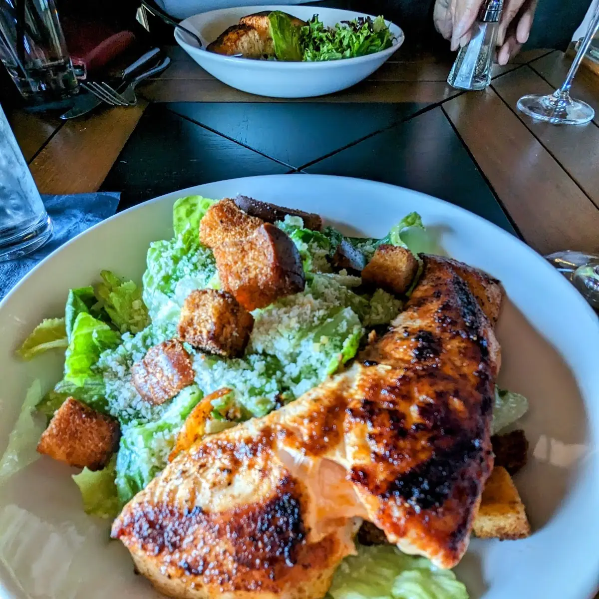 Salmon over Caesar Salad