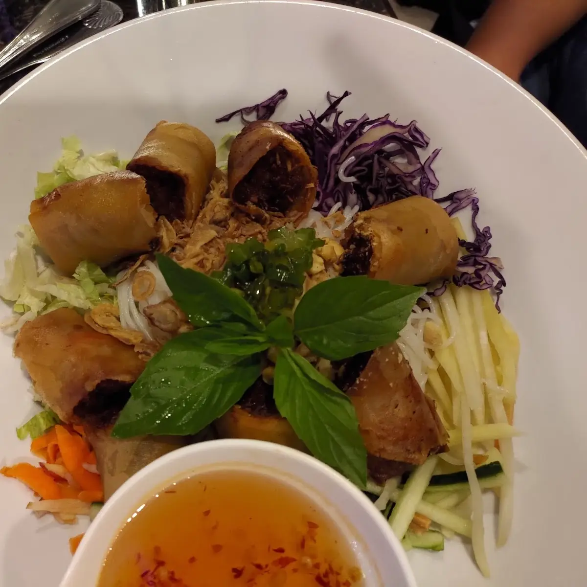 Rice Vermicelli with Egg Rolls