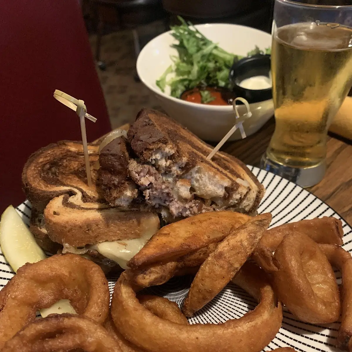 Patty Melt with Onion Rings