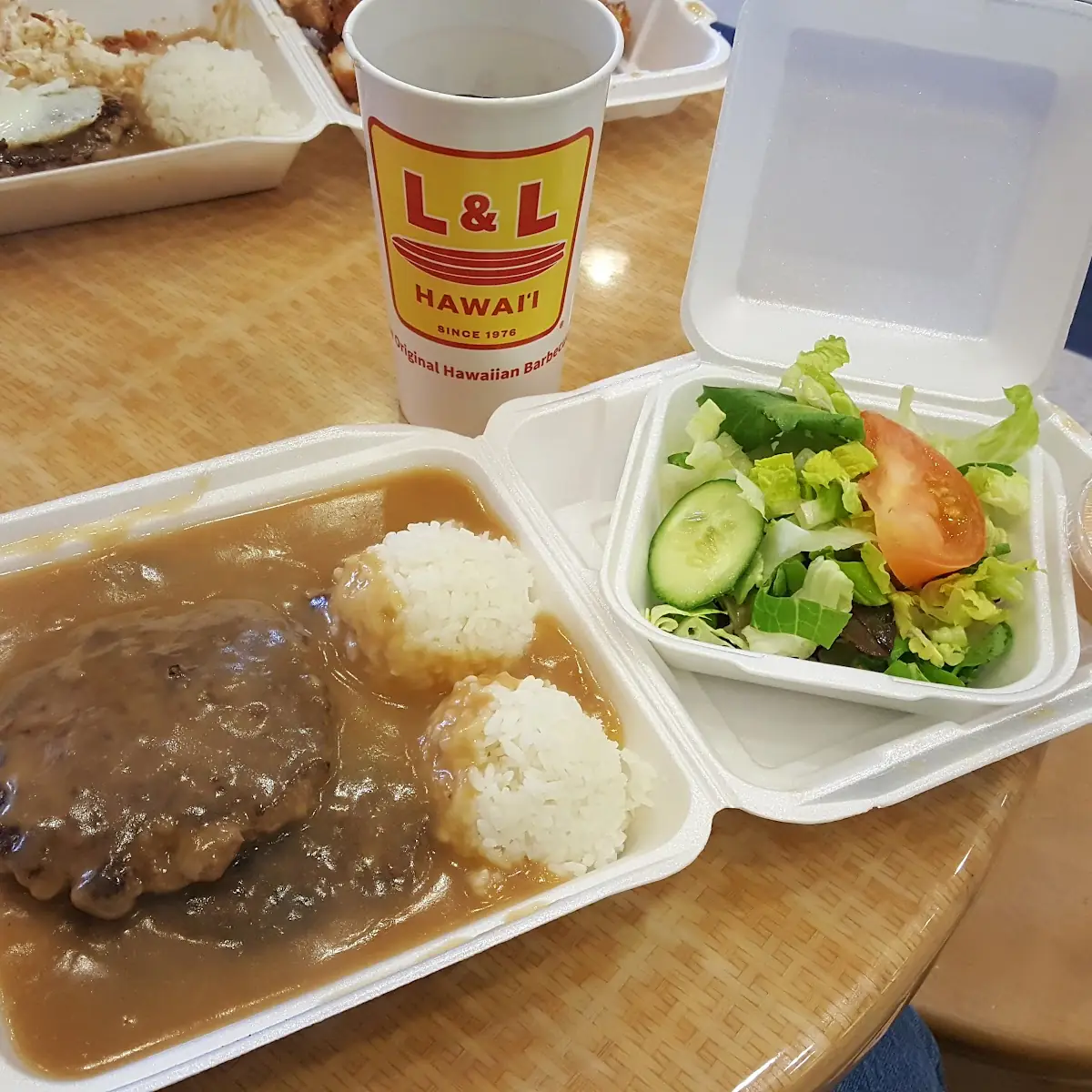 Hamburger Steak with Rice and Green Salad