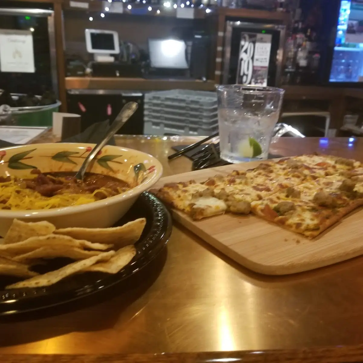Flat Bread Pizza and Chicken Salad Sandwich