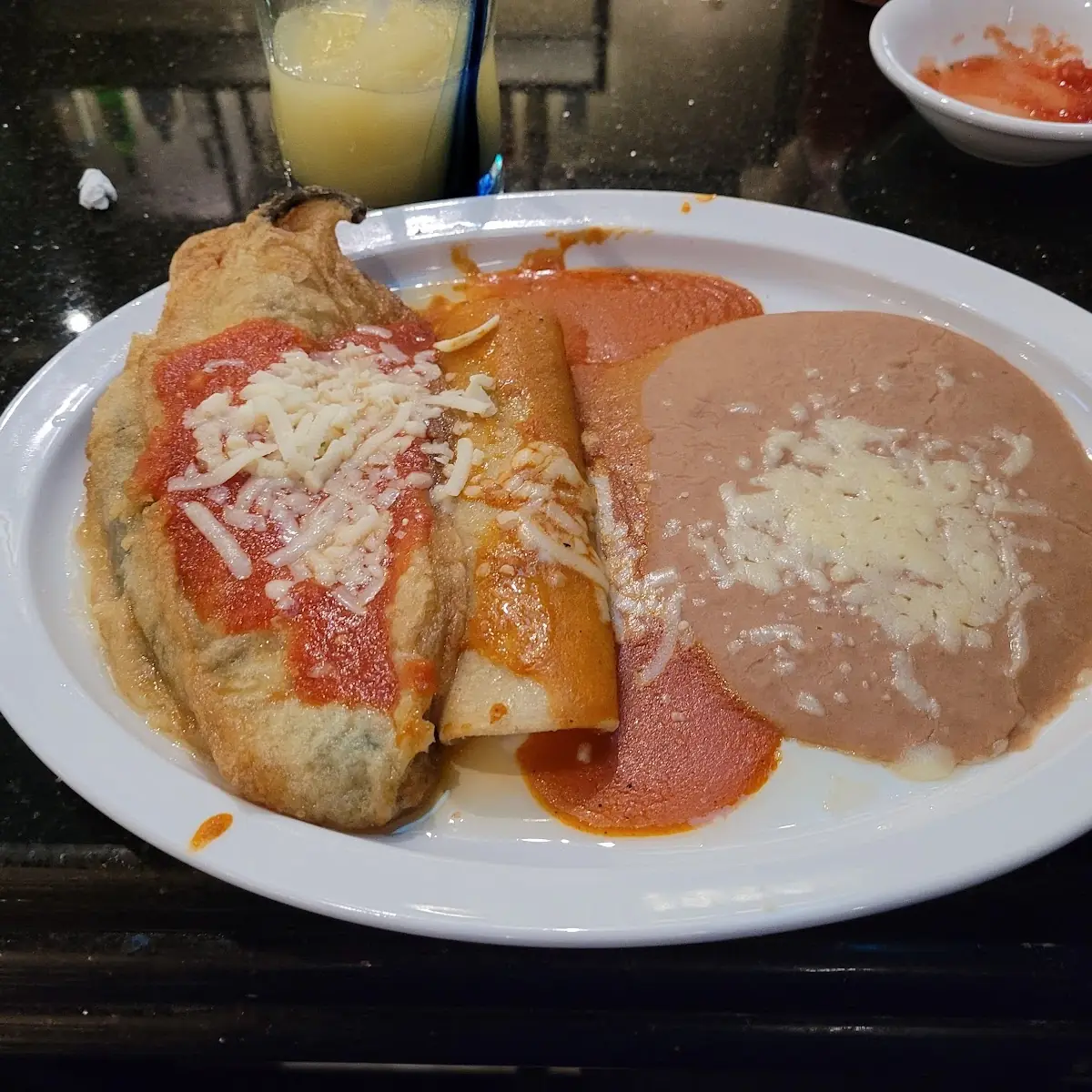 Combo Enchilada Rice and Beans and Chile Relleno