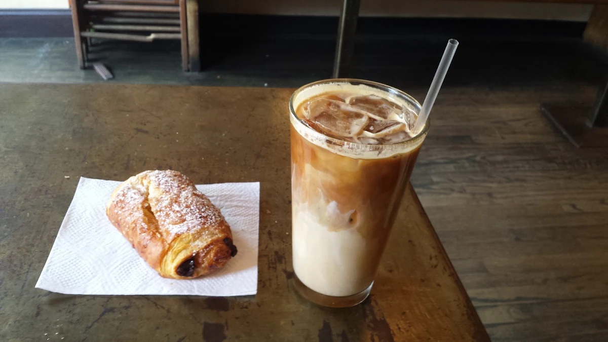 Iced Latte and Chocolate Croissant