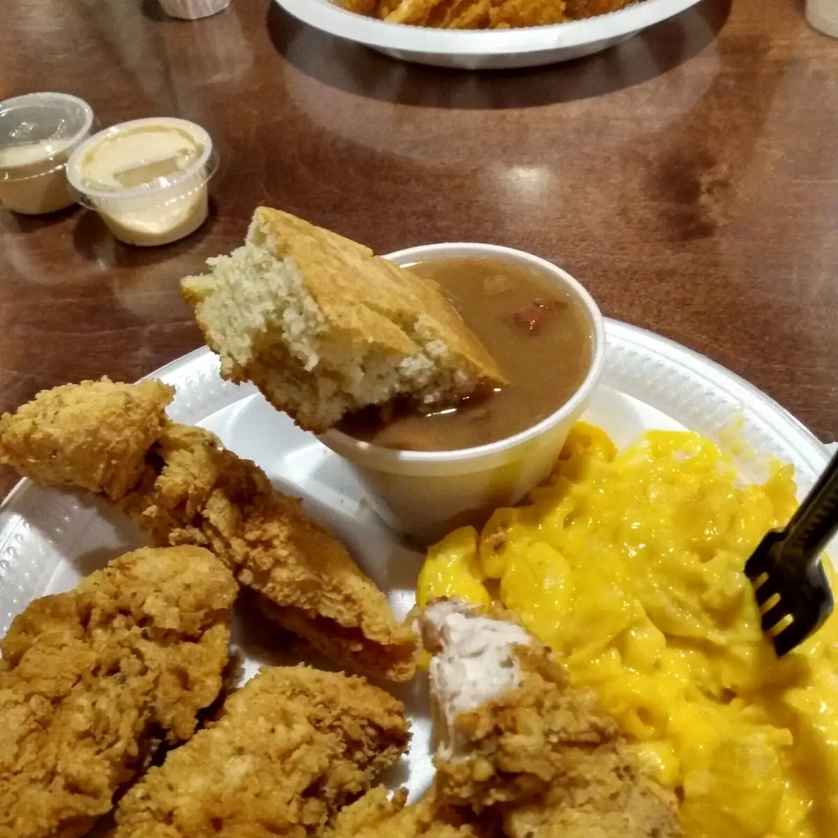 Chicken Fingers Pinto Beans and Macaroni Cheese