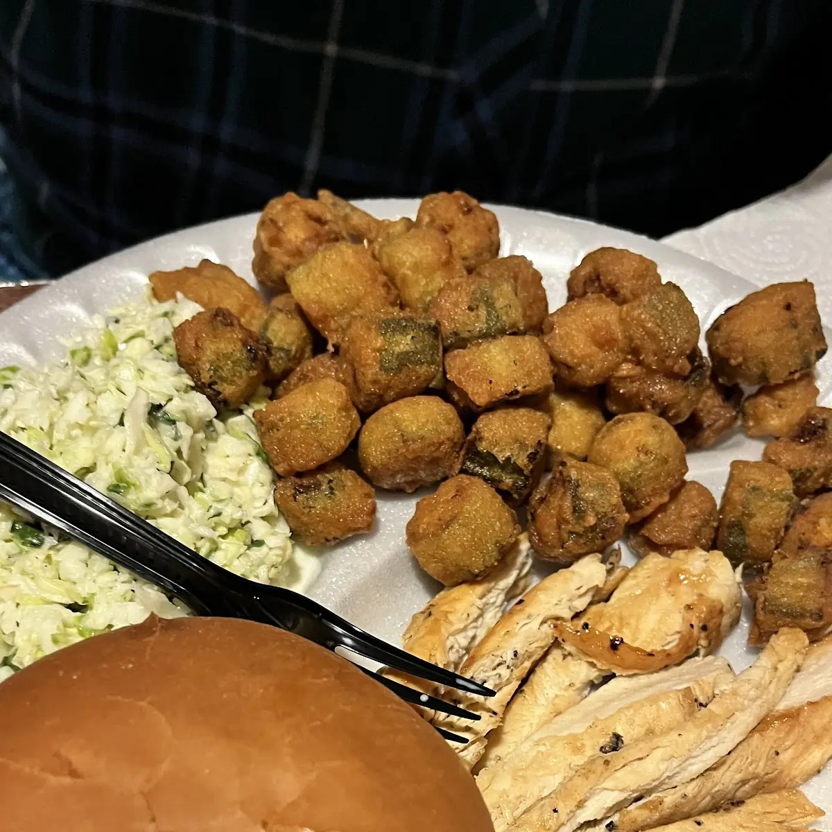 Grilled Sliced Chicken and Fries Okra