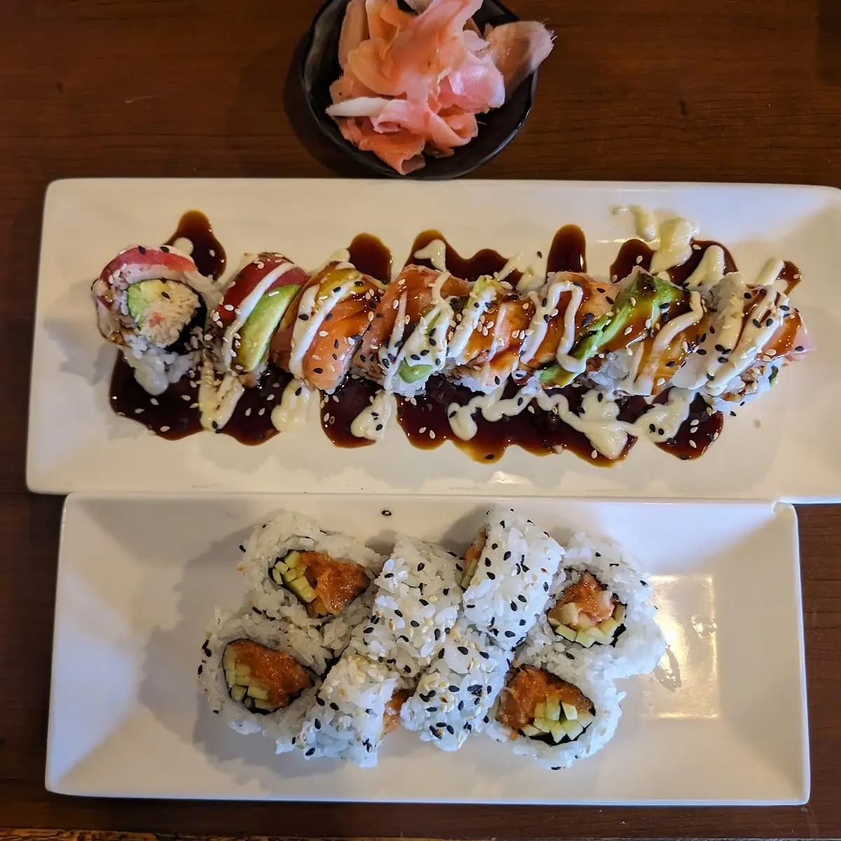 Rainbow Roll and Spicy Salmon Roll