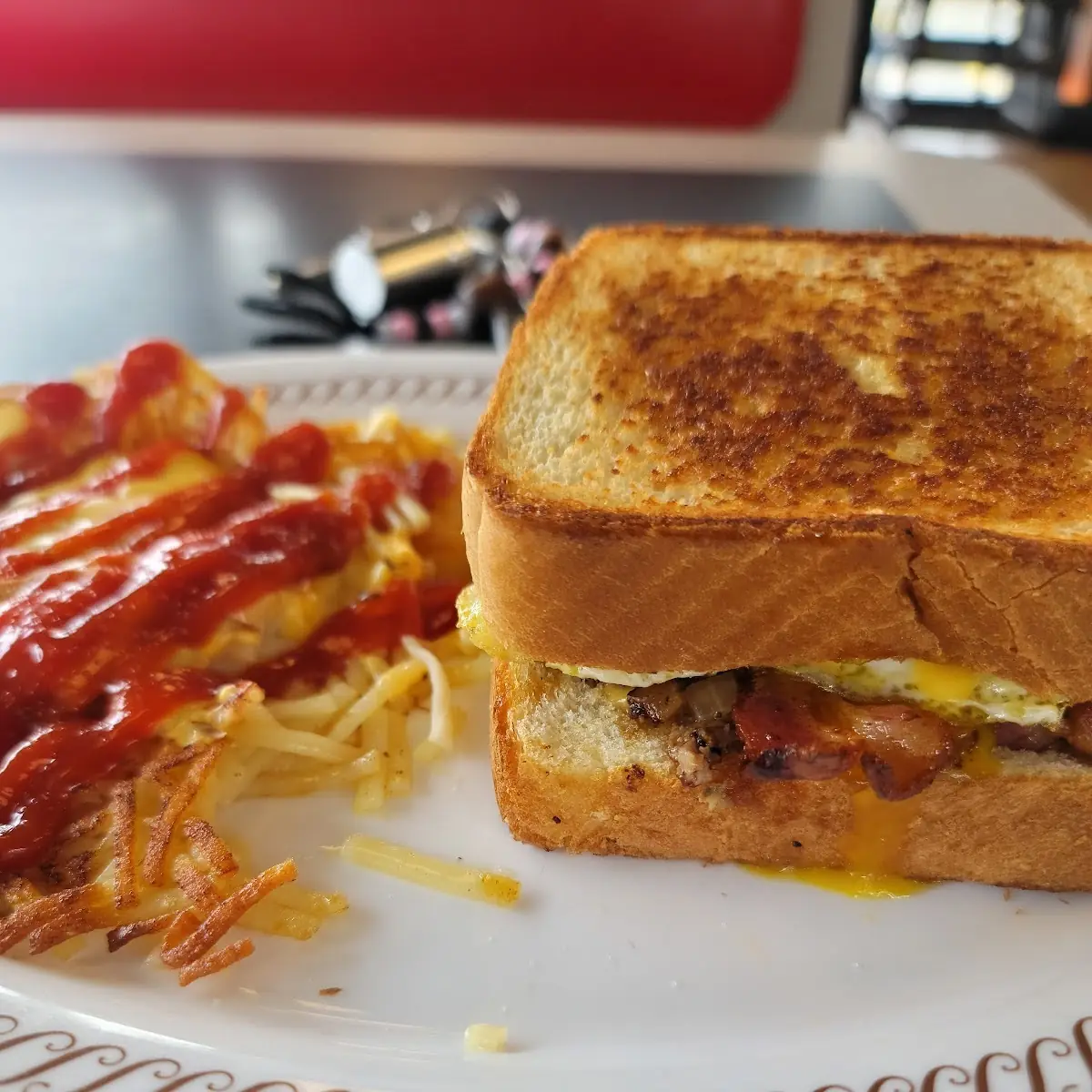 Texas Cheese Steak Melt Added Sunnyside Up Egg