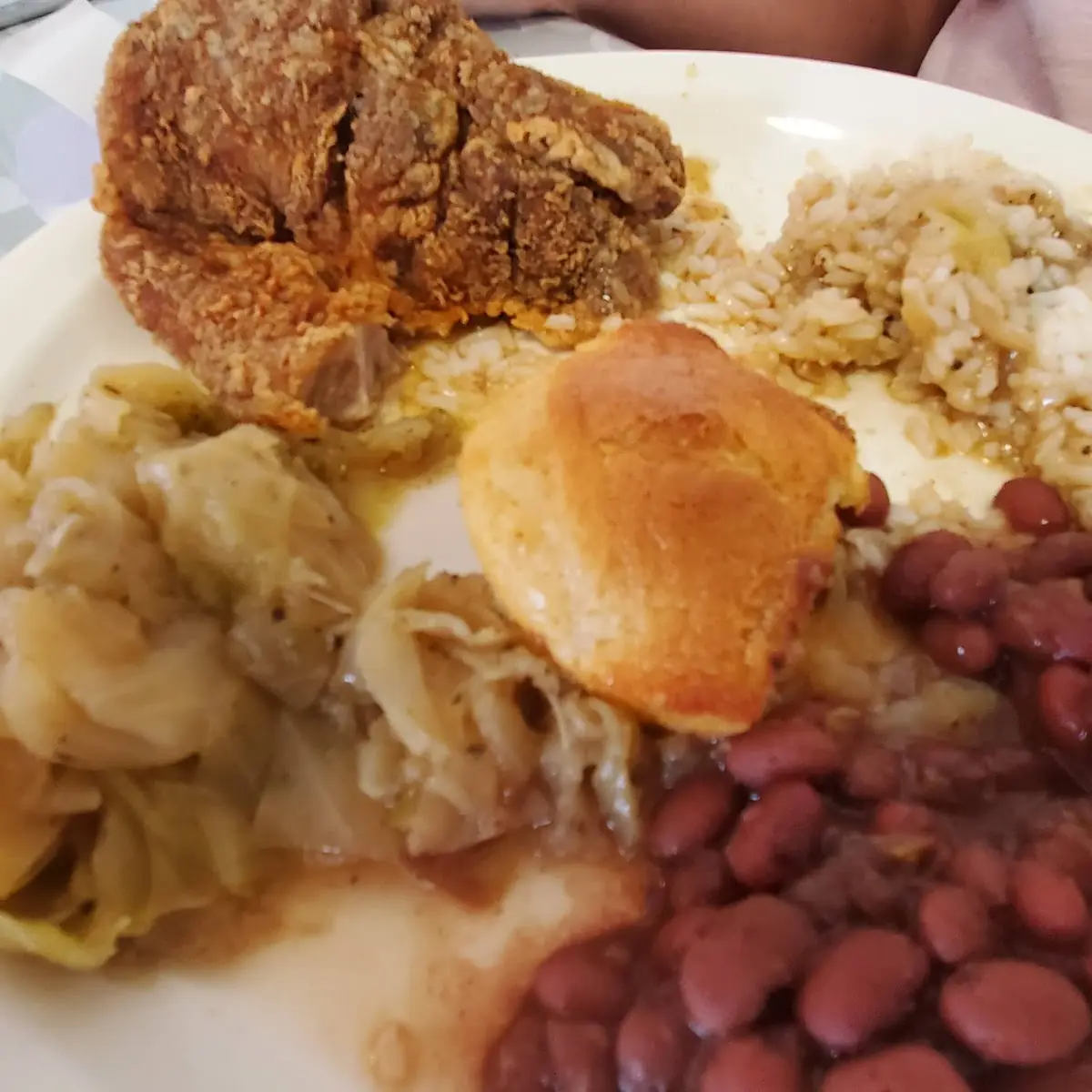Fried Pork Chop with Greens and Cabbage