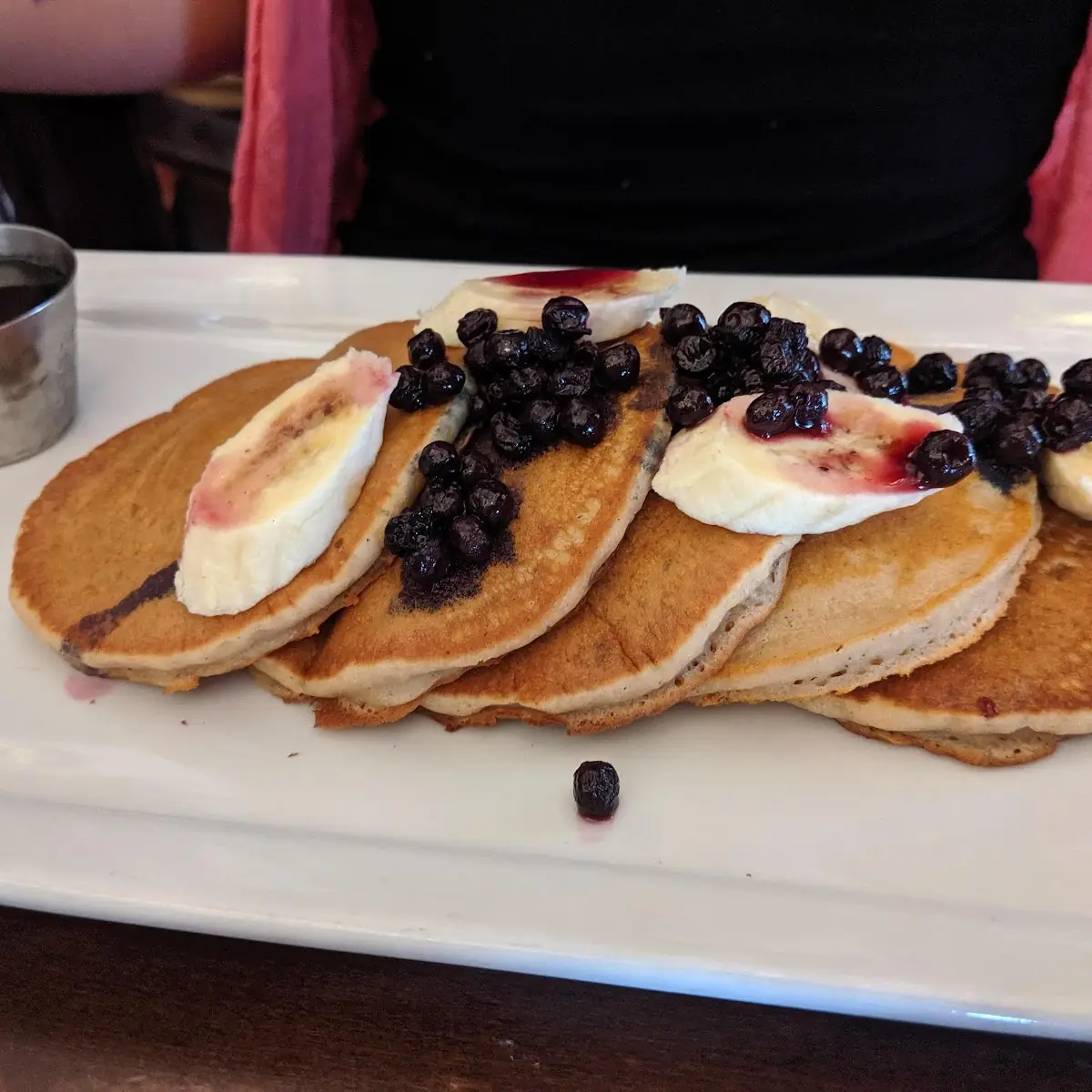 Vegan Pancakes with Bananas Blueberries and Maple Syrup