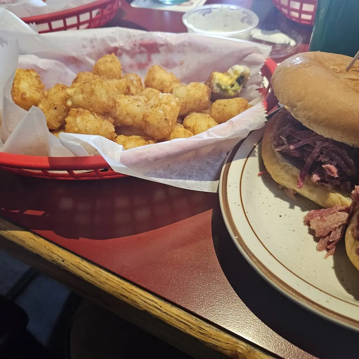 Corned Beef Sandwich and Tater Tots
