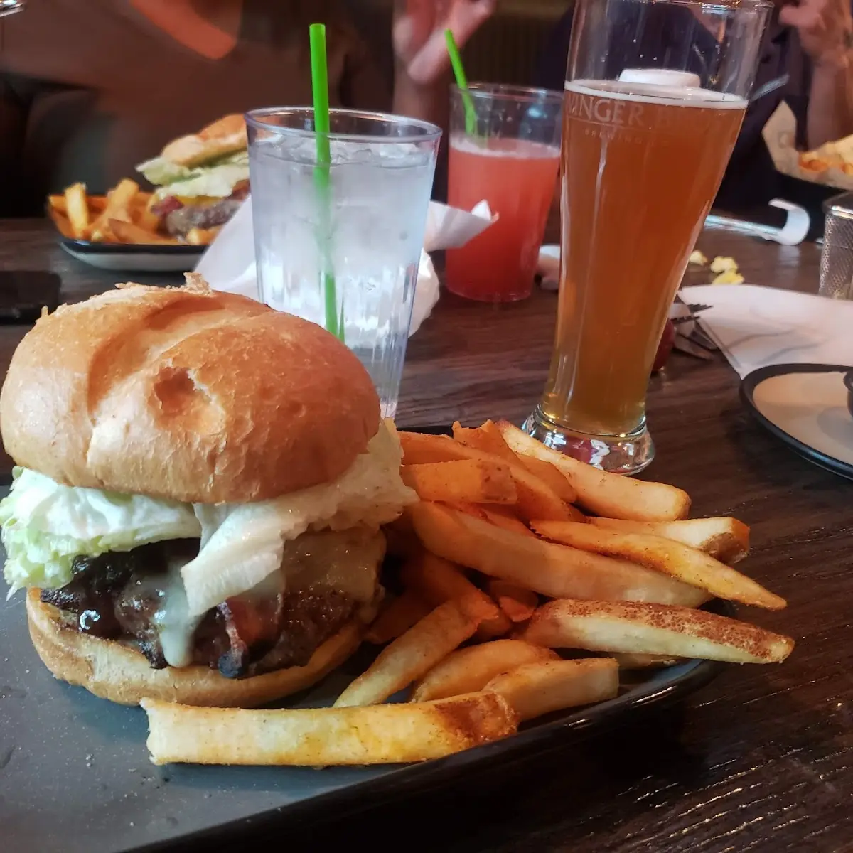 Bacon Burger with Fries and Beer