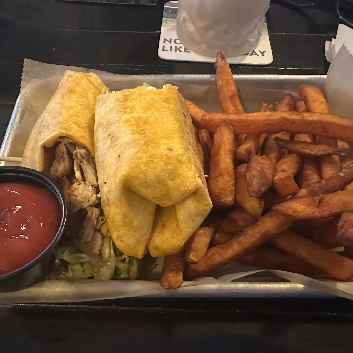 Buffalo Chicken Wrap w Sweet Potato Fries