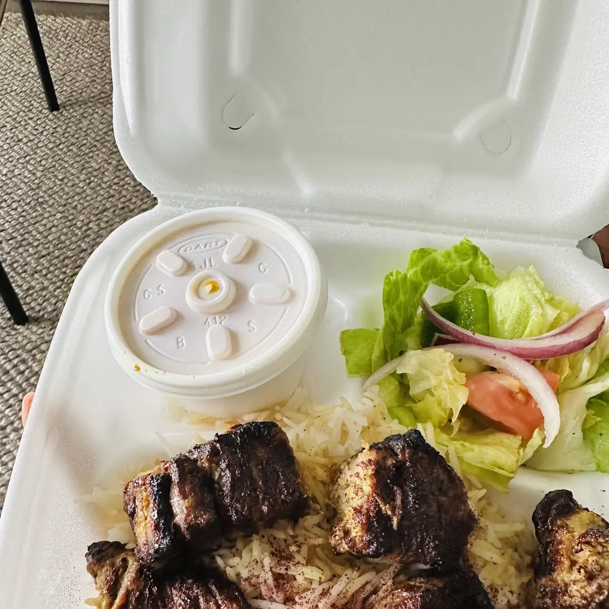 Charbroiled Beef Tikka Kebab Rice Platter