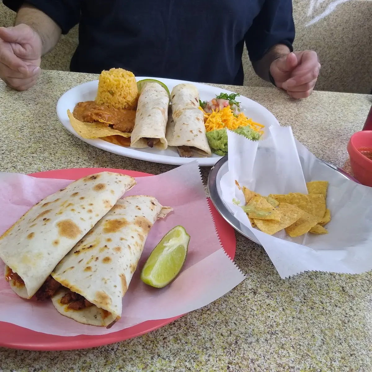 Burrito Plate & 2 Pastor Quesadilla