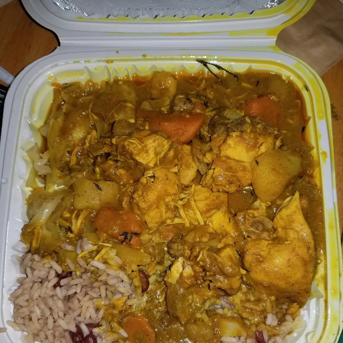 Curry Chicken with White Rice & Cabbage