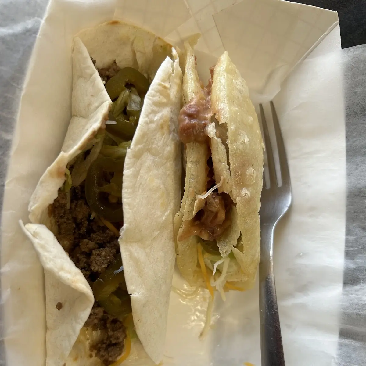 Tiny Beef Burrito and Chicken Taco