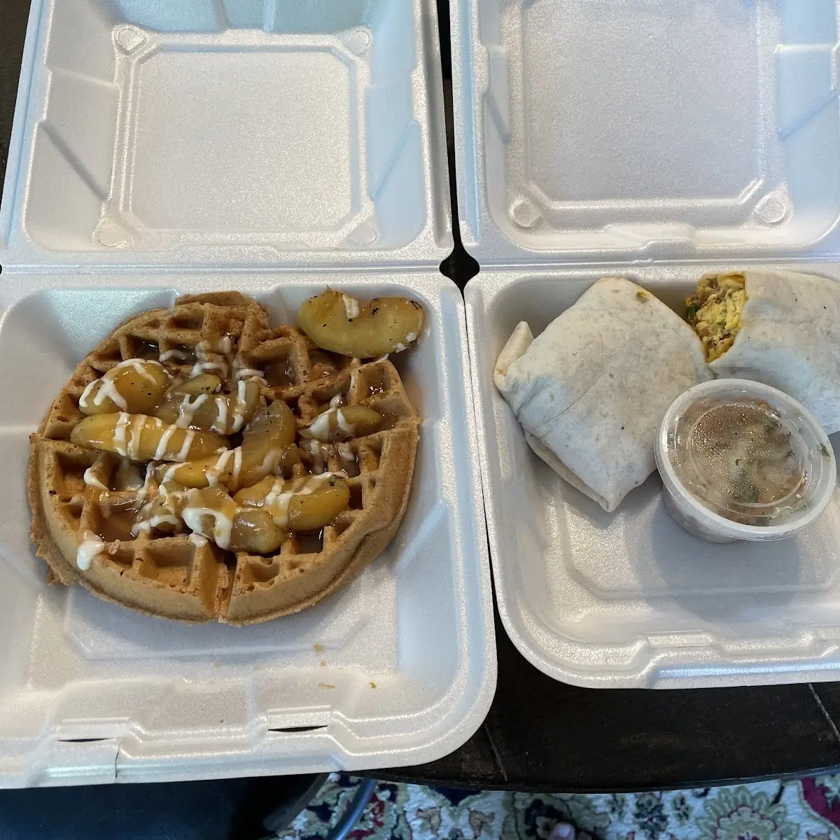 Waffles and Breakfast Burrito