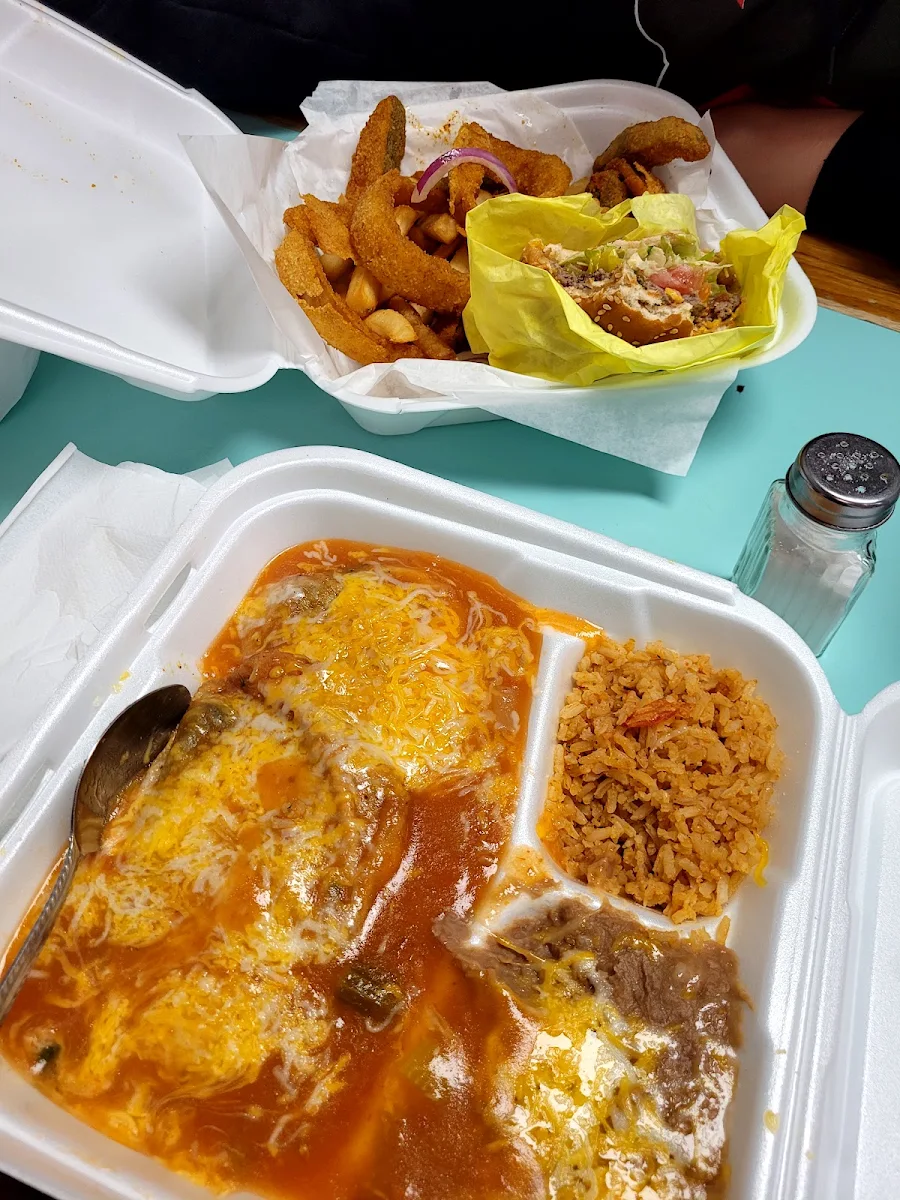 Cheeseburger Basket and Chile Relleno