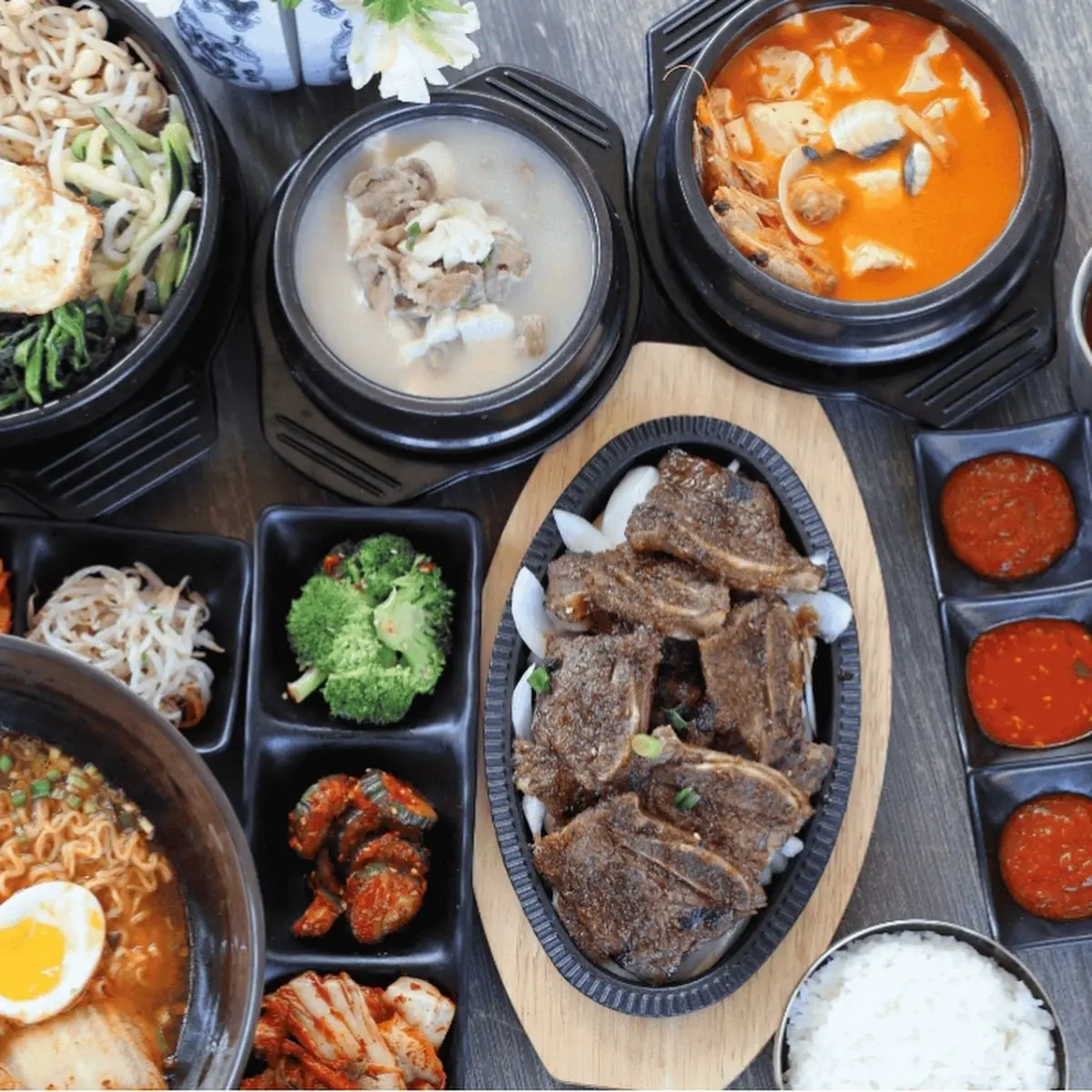 L Beef Bibimbap in Hot Stone Pot Tofu Soup