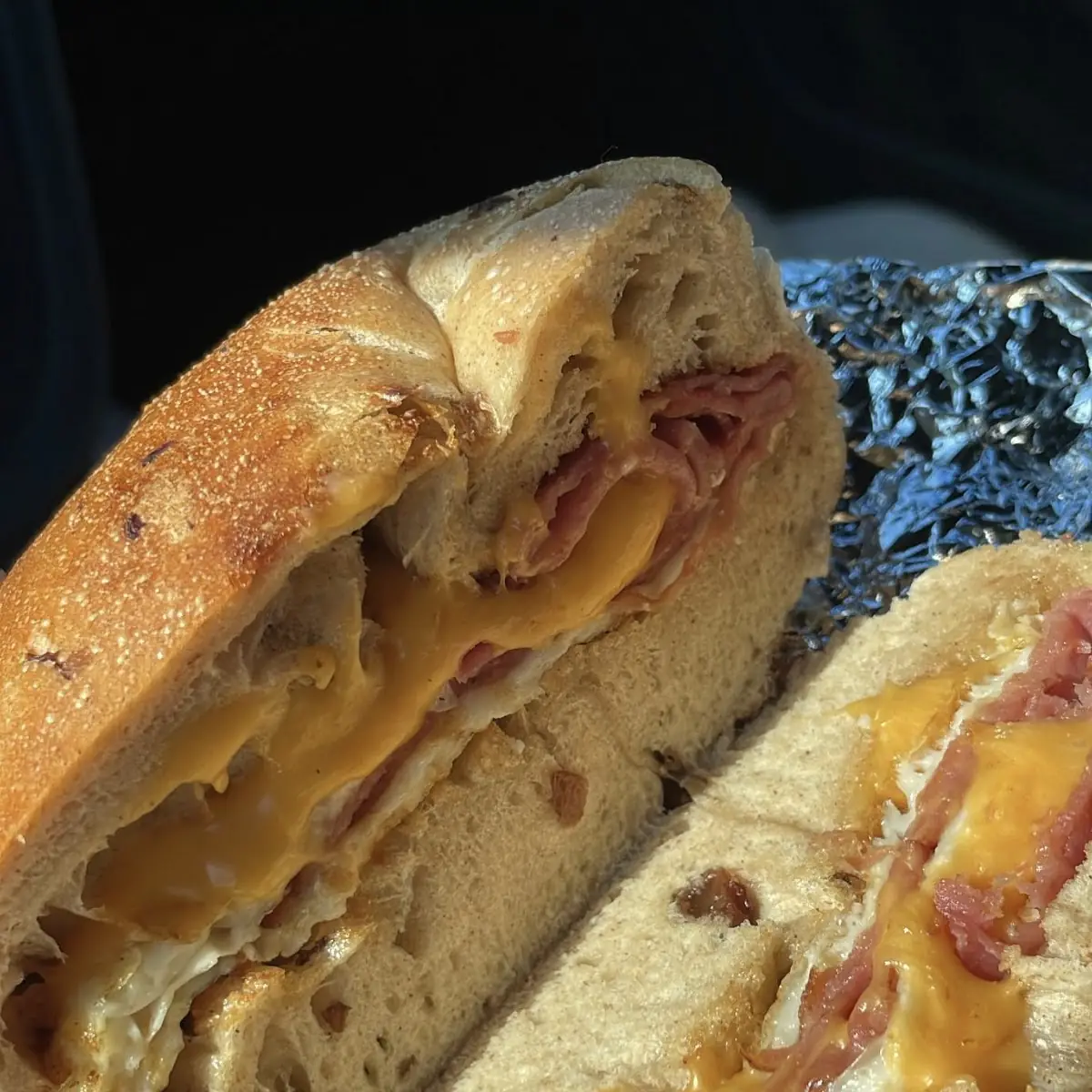 Egg White Turkey Bacon and Cheese on a Raisin Bagel