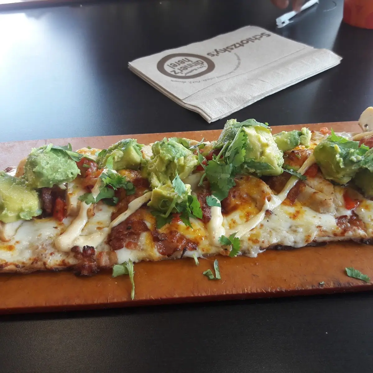 California Chicken Avocado Flatbread Pizza