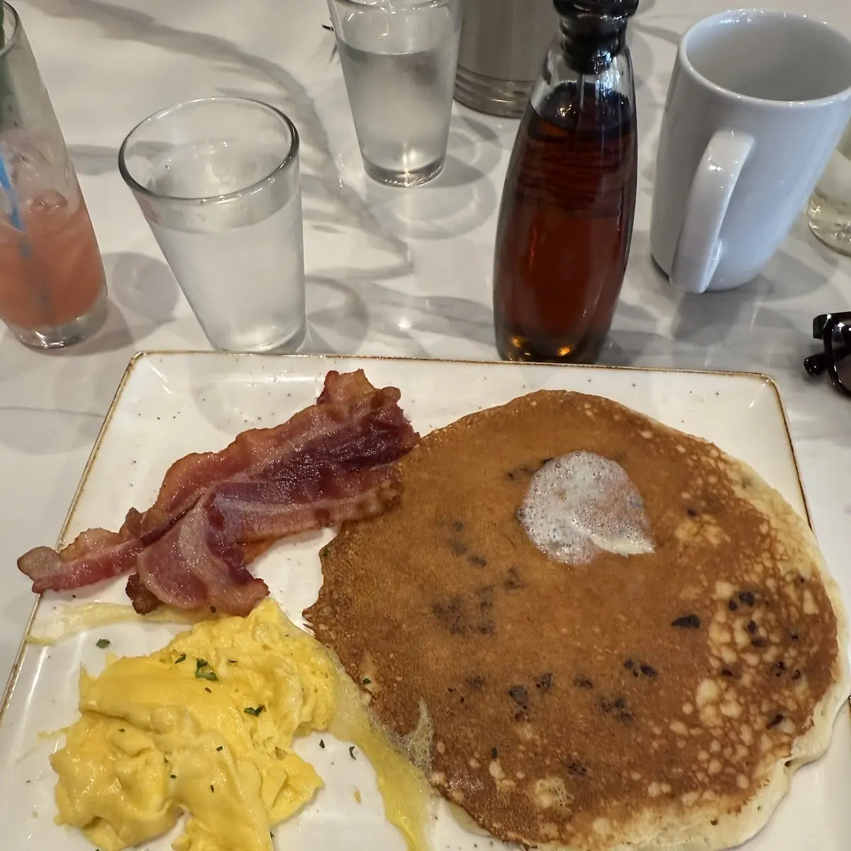 Pancakes Bacon and Scrambled Eggs