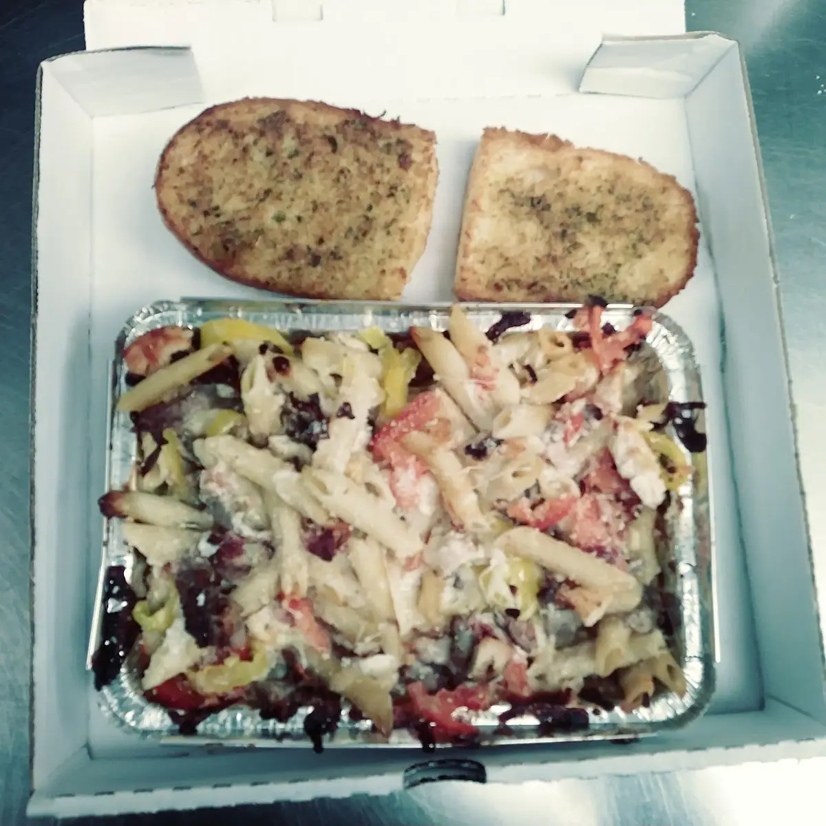 Chucky Pasta and Garlic Bread