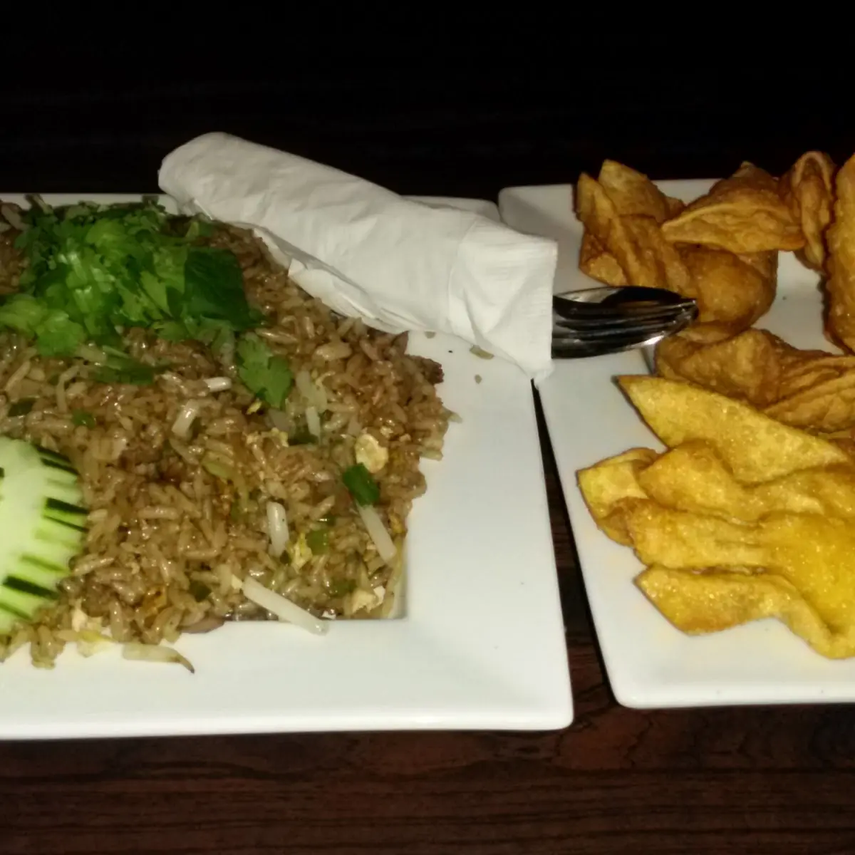 Beef Fried Rice and Wontons