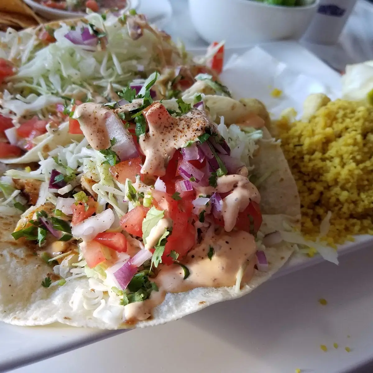 Mahi Mahi Fish Tacos with Cauliflower Cous Cous