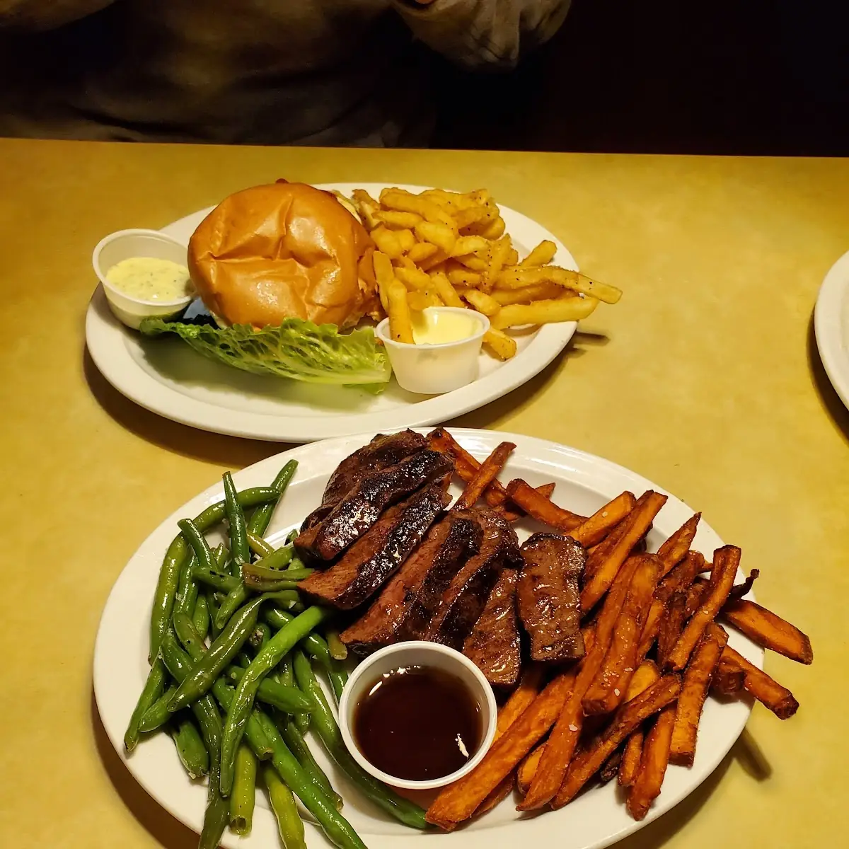 Flat Iron Steak and Mozz Burger