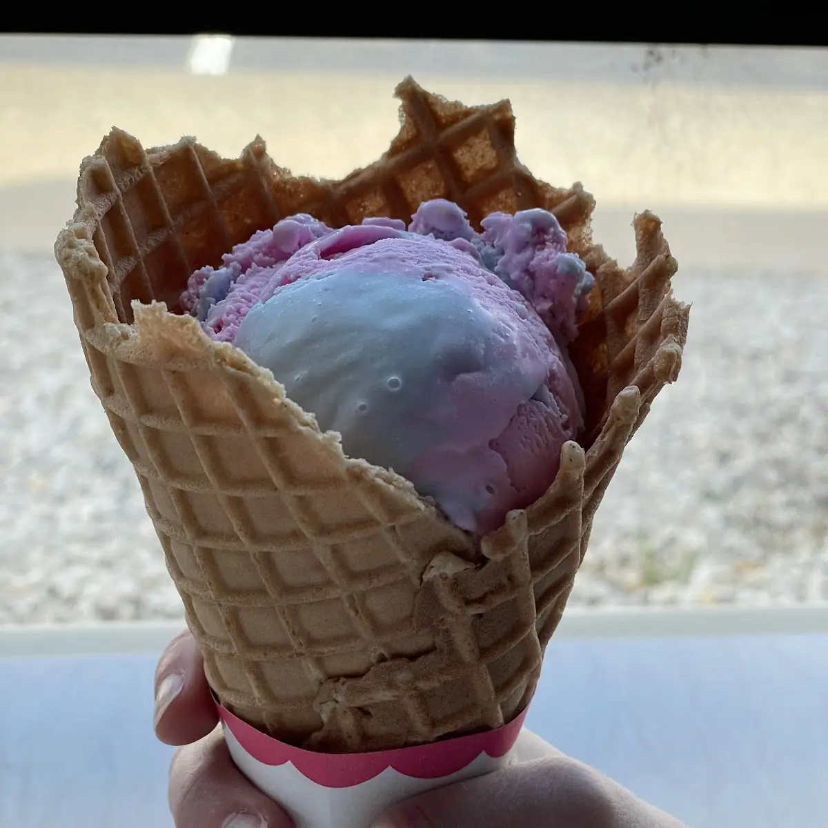Bubble Gum Ice Cream in Waffle Cone
