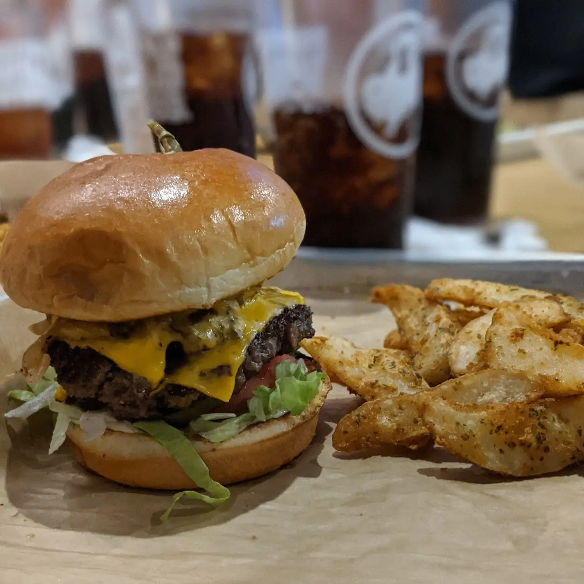 Double Smash Burger with Potato Wedges