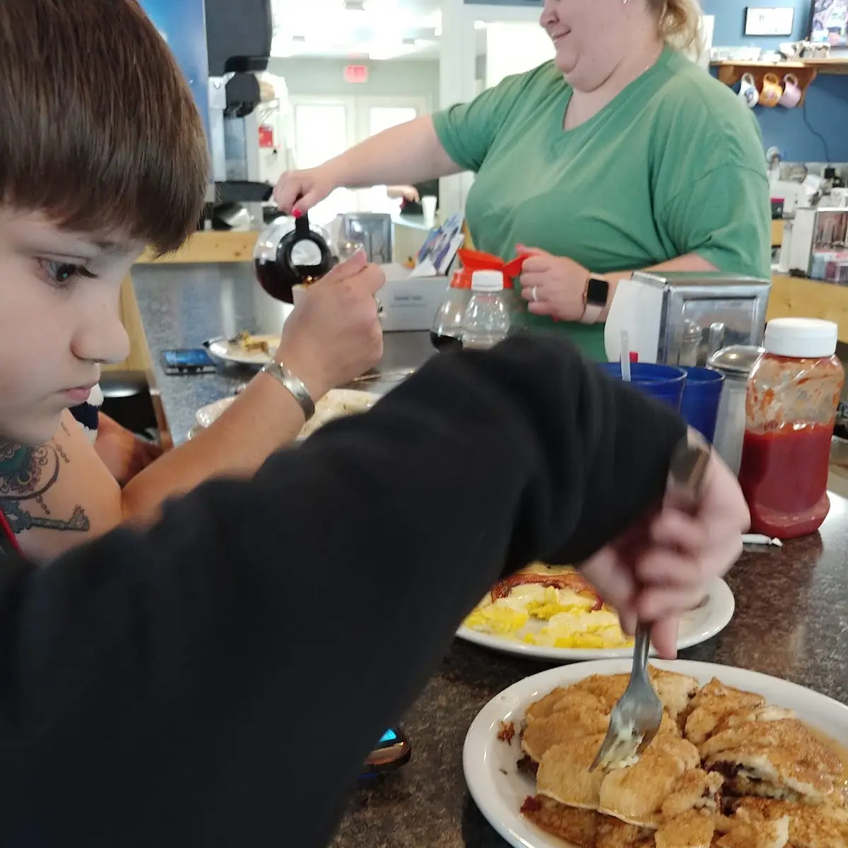 Chocolate Chip Pancakes and Eggs and Bacon