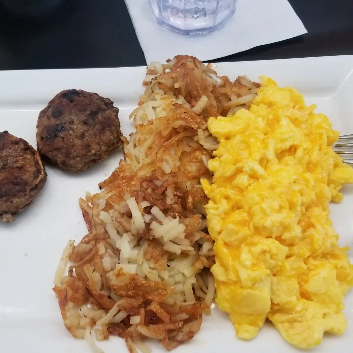 Eggs Hash Browns and Turkey Sausage