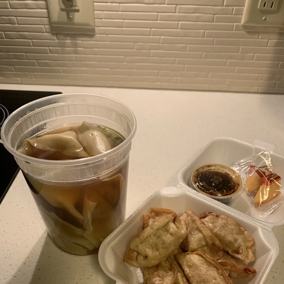 Large Won Ton Soup and Fried Dumplings